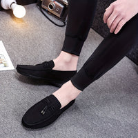 Men's Solid Color Slip On Tassel Loafer Shoes, Comfy Non Slip Casual Durable Rubber Sole Lightweight Walking Shoes, Men's Footwear
