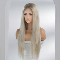 Luxurious 28-Inch Ombre Blonde to Brown Lace Front Wig - High-Quality Heat-Resistant Synthetic Fiber, Easy to Wear & Comfortable Fit for Music Festivals, Parties, Weddings, Holidays & Graduations - Natural-Looking Straight Ha