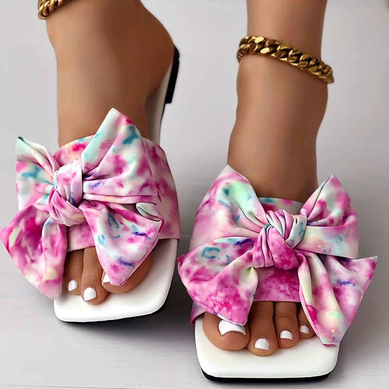 Womens Fashion Leopard Print Bowknot Flat Slides - Comfortable Slip-On Open Toe Slide Sandals with Strappy Back, Rubber Sole, and Synthetic Leather Insole - Perfect for Casual Daily Wear