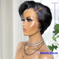 8 Chic Pixie Cut Human Hair Wig - Seamless 13x1 Transparent Lace Front - Natural Straight Bob - Easy-Part, Breathable - Perfect for Women Seeking A Stylish, Effortless Look