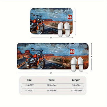 1/2pcs, Motorcycles And Route 66 Kitchen Rugs Non Slip Washable Thicken Kitchen Mat Kitchen Carpet Rugs For Kitchen Floor Kitchen Mats For Floor Kitchen Rugs Non Slip Kitchen Runner
