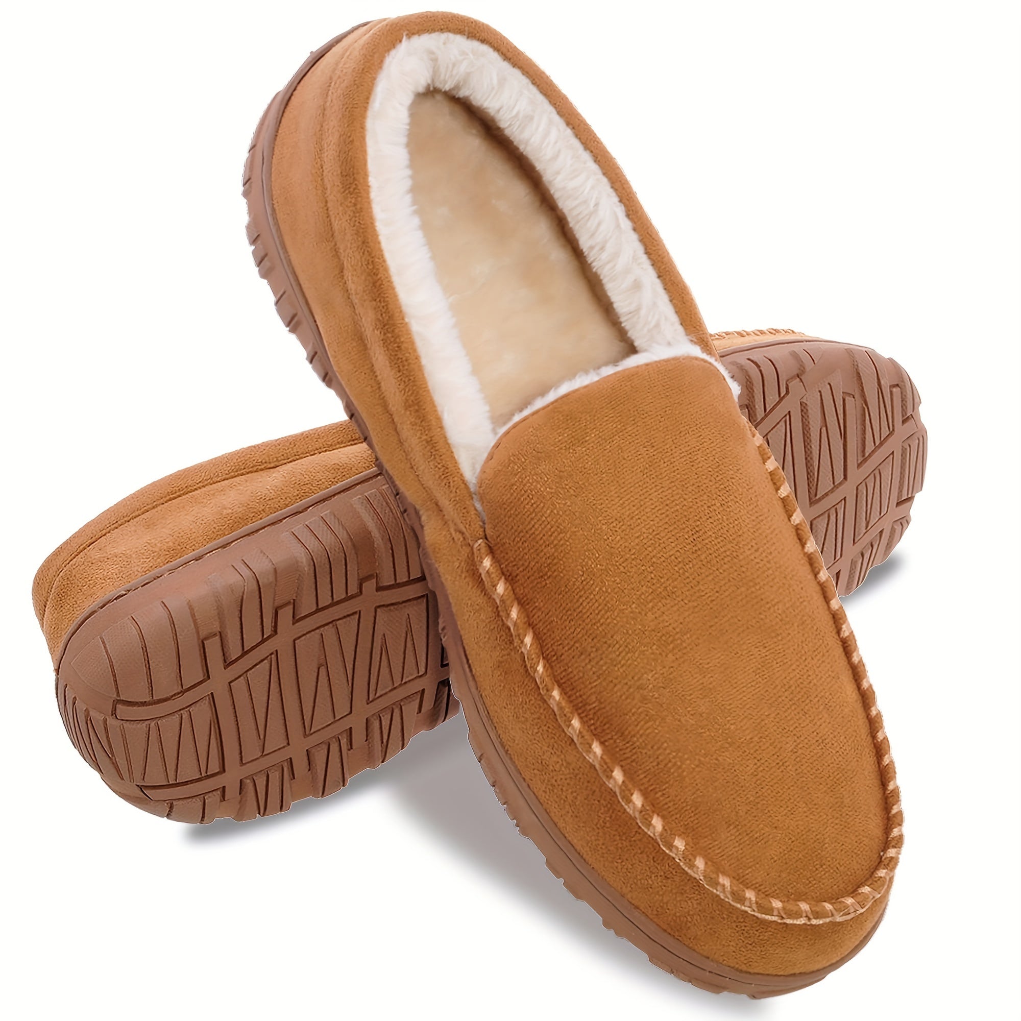 Plus Size Men's Solid Colour Slip On Loafer Shoes With Warm Plush Lining, Comfy Non Slip Rubber Sole Dress Shoes, Men's Footwear