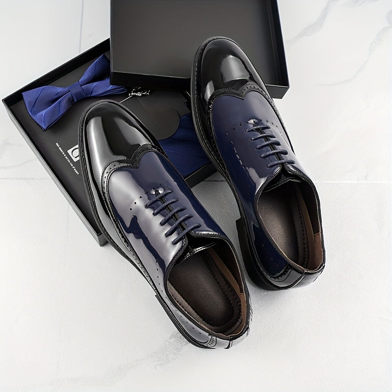 Men's Trendy Color Bock Wingtip Oxford Shoes, Comfy Non Slip Durable Lace Up Elegant Formal Shoes, Men's Footwear