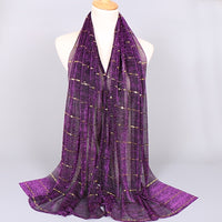 Women Solid Color Scarf Thin Breathable Shawl Lightweight Sparkling Metallic Wrap