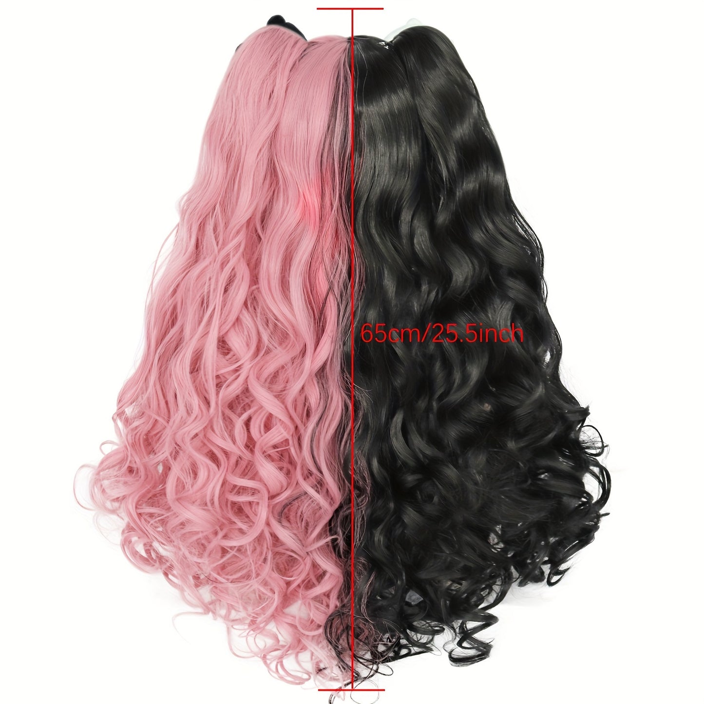 Ponytail Wig Synthetic Long Black And White Color Blocking White Blue Red Colored Curly Cosplay Wig With Double Ponytails For Black Friday Halloween Christmas Thanksgiving Day For Music Festival