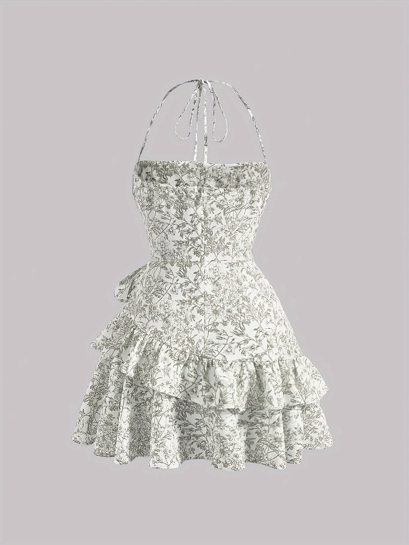 Floral Print Layered Ruffle Hem Halter Dress - Elegant Sleeveless Dress For Spring & Summer - Women's Clothing - For Women - Perfect for Parties & Casual Occasions - Ideal Gift for Her