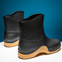 Women's Platform Ankle Rain Boots, Waterproof Solid Color Slip On Shoes, Outdoor Non-slip Shoes