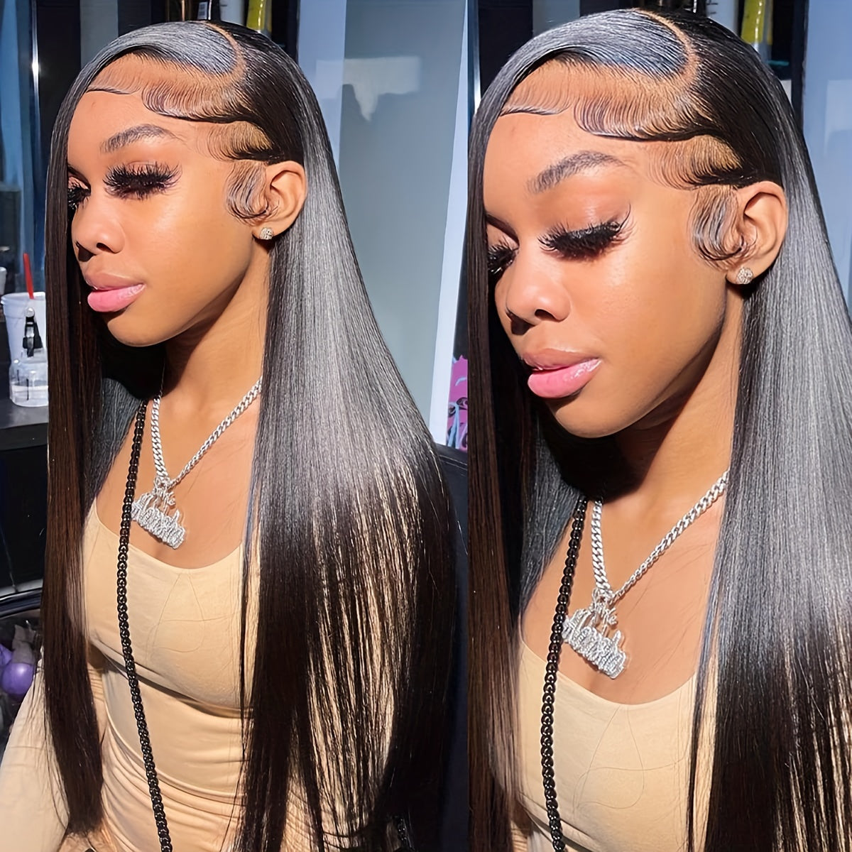 13x6 HD Transparent Lace Front Wig for Women - 180% Density, Pre-Plucked Straight Human Hair, Glueless Design, Natural Black Color, Versatile Styling Options for Ponytails and Braids