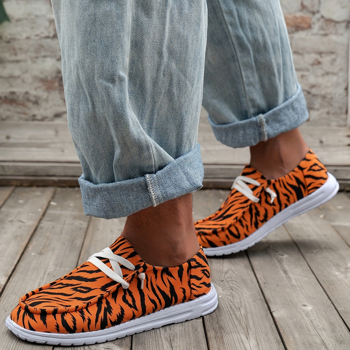 Men's Trendy Tiger Stripes Slip On Loafer Shoes, Comfy Non Slip Breathable EVA Sole Durable Walking Shoes, Men's Footwear