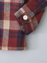 Boy's Casual Plaid Button-Up Shirt & Ripped Imitation Denim Pants Set - Cozy Polyester, Non-Transparent, Perfect for Fall/Winter, Perfect for Outdoor