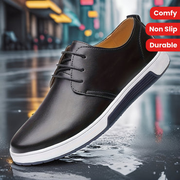 Plus Size Men's Solid Colour Business Style Shoes With Or Without Hollow Design, Comfy Non Slip Lace Up Durable Rubber Sole Shoes, Men's Footwear