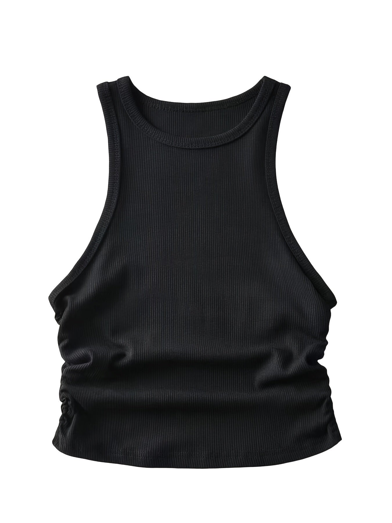 4 Packs Side Ruched Tank Tops, Y2K Crew Neck Tank Tops For Summer, Women's Clothing