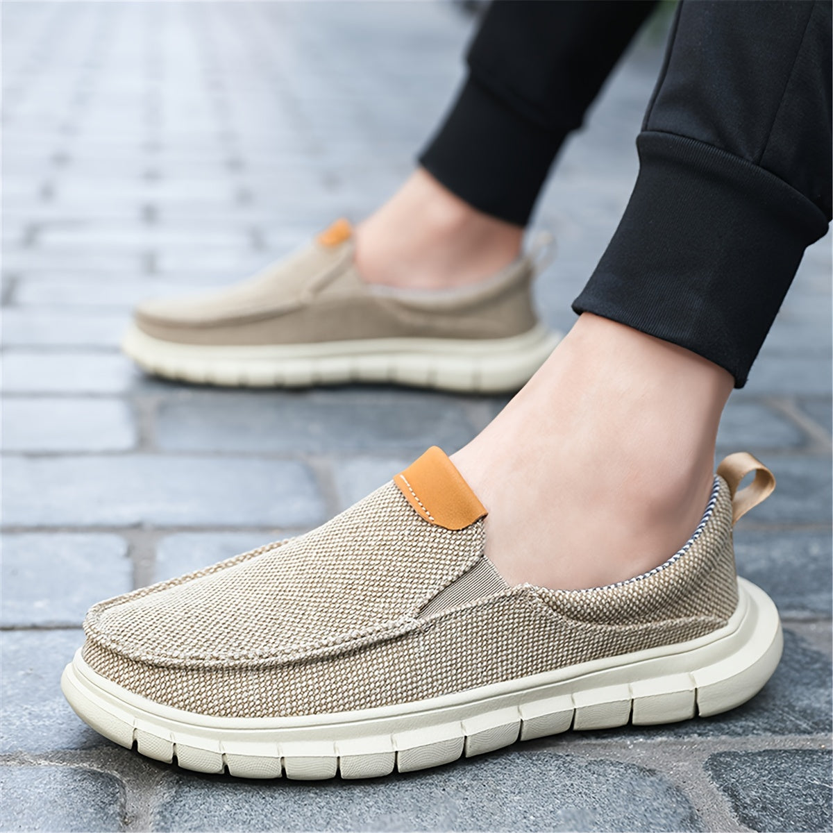 Men's Solid Color Breathable Slip On Canvas Shoes, Comfy Non Slip EVA Sole Durable Walking Shoes, Men's Footwear