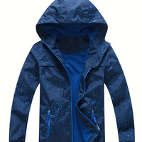 [Windproof Reflective Boys' Jacket] [Popular Choice] Boys' Reflective Windproof Jacket with Fleece Lining, Hooded Long Sleeve Casual Coat for Fall/Winter