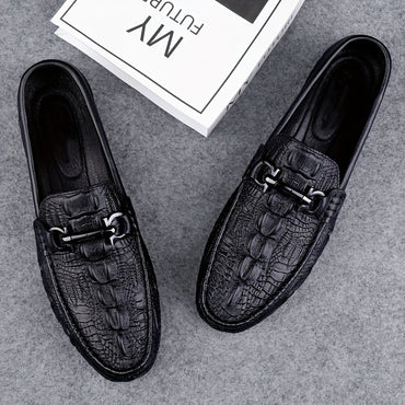 Men's Solid Colour Top Grain cow Leather Vintage Slip On Penny Loafer Shoes, Comfy Non Slip Durable Rubber Sole Formal Shoes, Men's Footwear