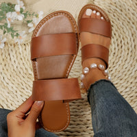 Women's Contrast Color Slide Sandals, Casual Slip On Flat Summer Shoes, Lightweight Beach Shoes