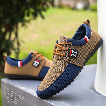Plus Size Men's Trendy Color Block Canvas Sneakers, Comfy Non Slip Casual Rubber Sole Lace Up Business Style Shoes, Middle Aged Men's Footwear
