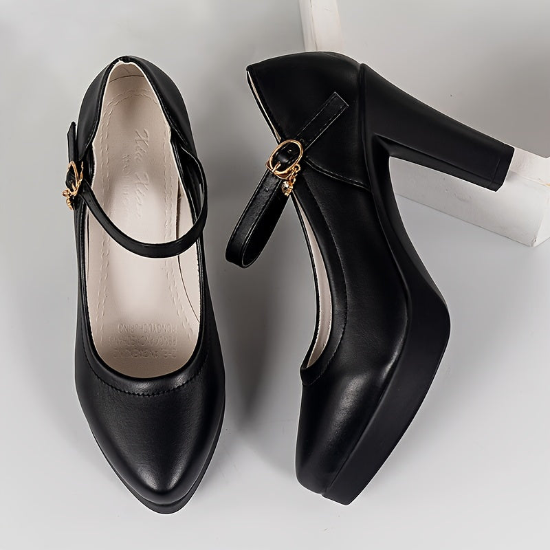 Chic & Elegant Ultrahigh Mary-Jane Pumps: Non-Slip, Round Toe, Solid Color - Your All-season Fashion Staple