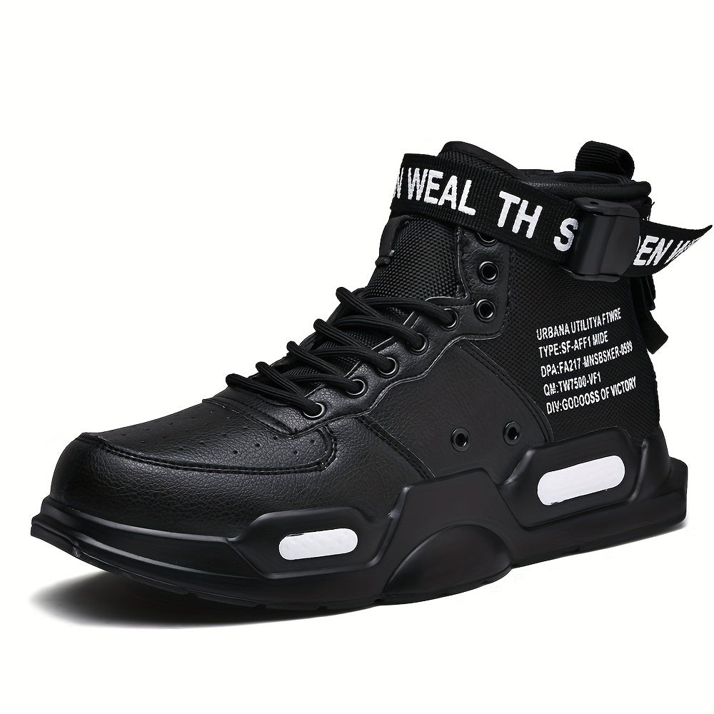 Men's Easily Wiped Clean Skate Shoes With Good Grip, High Top Trainers Fashion Sneakers Breathable Lace-up Outdoor Shoes, Men's Footwear