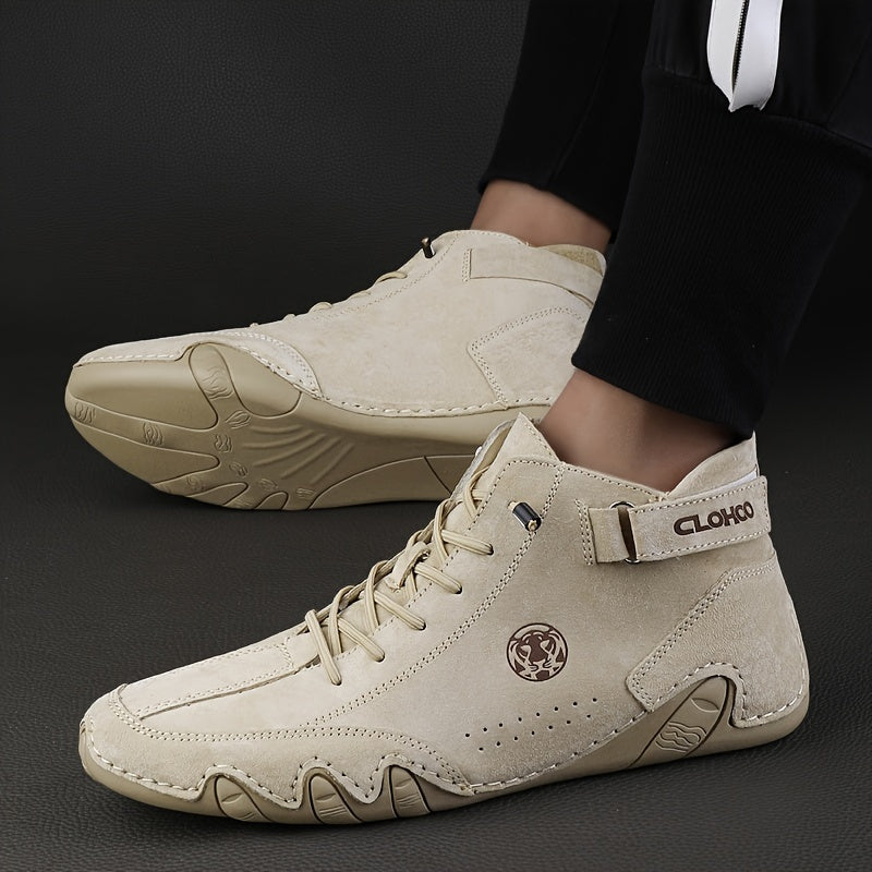 [CLOHOO Boots] CLOHOO Brand Men's Pig Short Boots | Preppy Style, Round Toe, Solid Color, Elastic Closure, Lining | England Scene, Spring, Fall, Winter, Summer