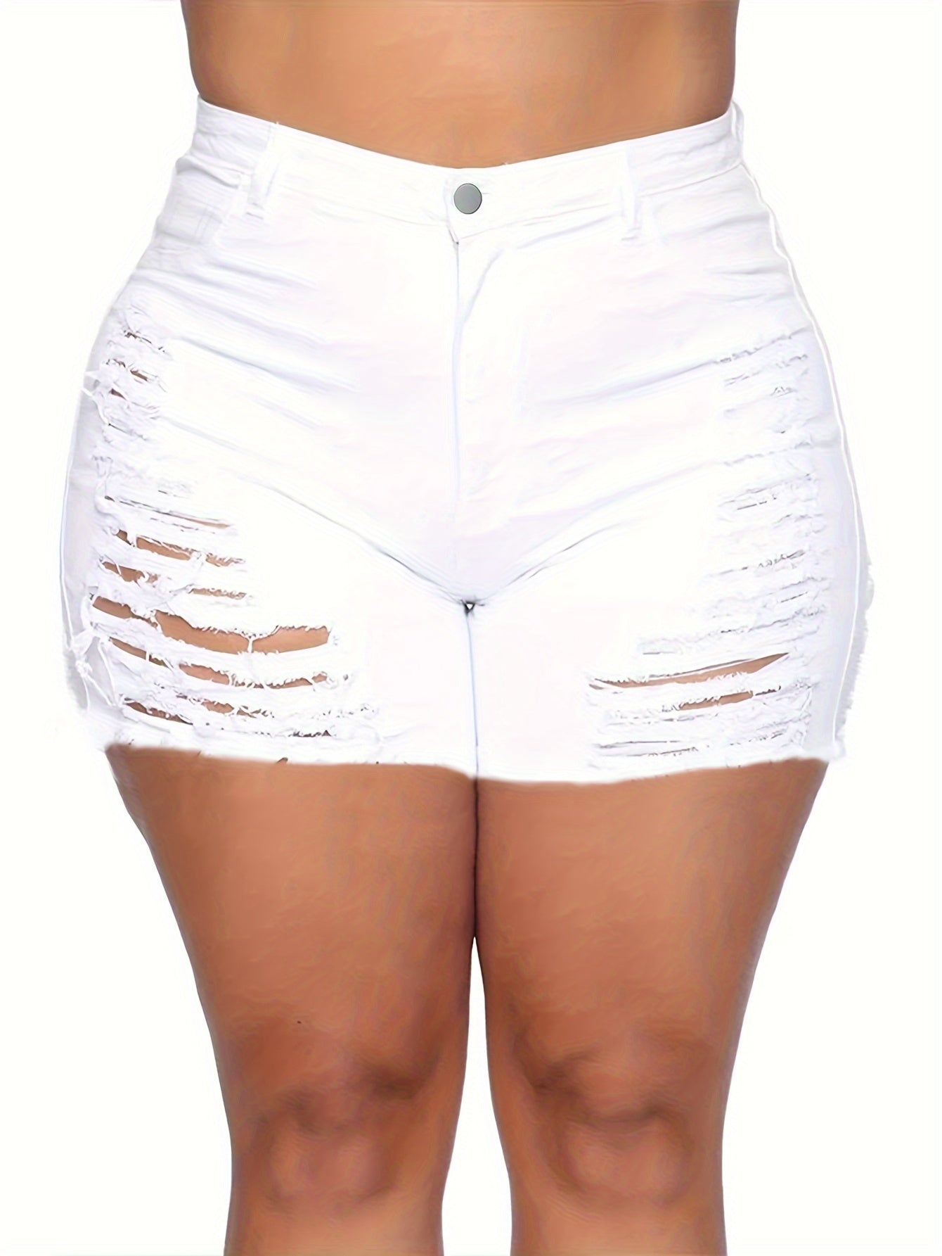 Chic Distressed Denim Shorts for Women - Edgy Raw Hem, Classic White Style, Casual Summer Wear