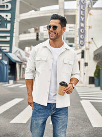 Men's Casual Shirt Jacket Linen Shacket Lightweight Work Coat Button Down Overshirt