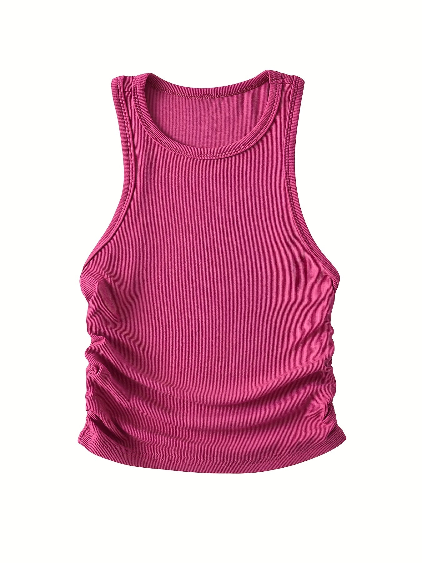 4 Packs Side Ruched Tank Tops, Y2K Crew Neck Tank Tops For Summer, Women's Clothing
