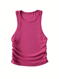 4 Packs Side Ruched Tank Tops, Y2K Crew Neck Tank Tops For Summer, Women's Clothing