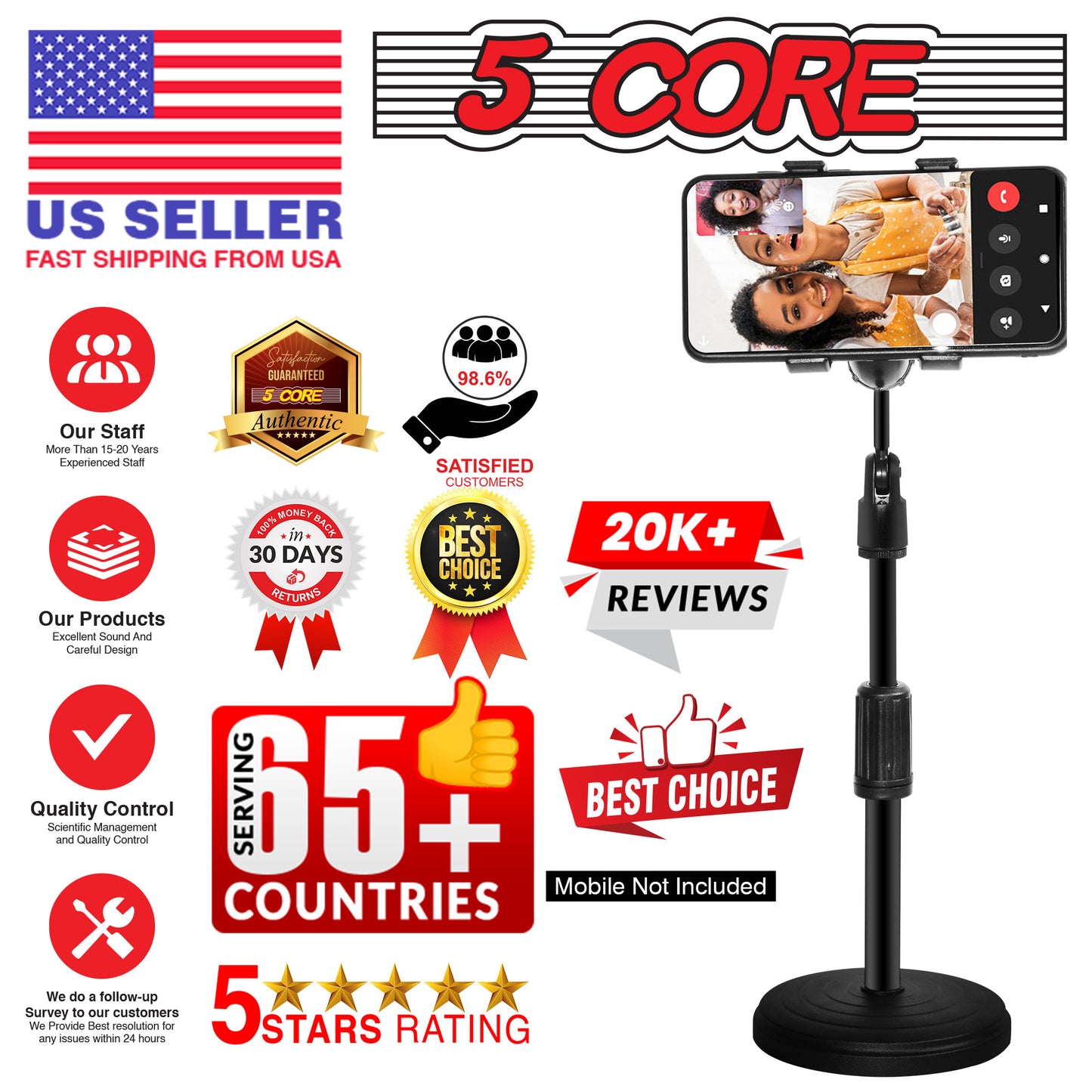 5 Core Phone Holder Stand for Desk Cellphone Stands for Mobile Round Base Boom Video Call Conference Portable ZM 18