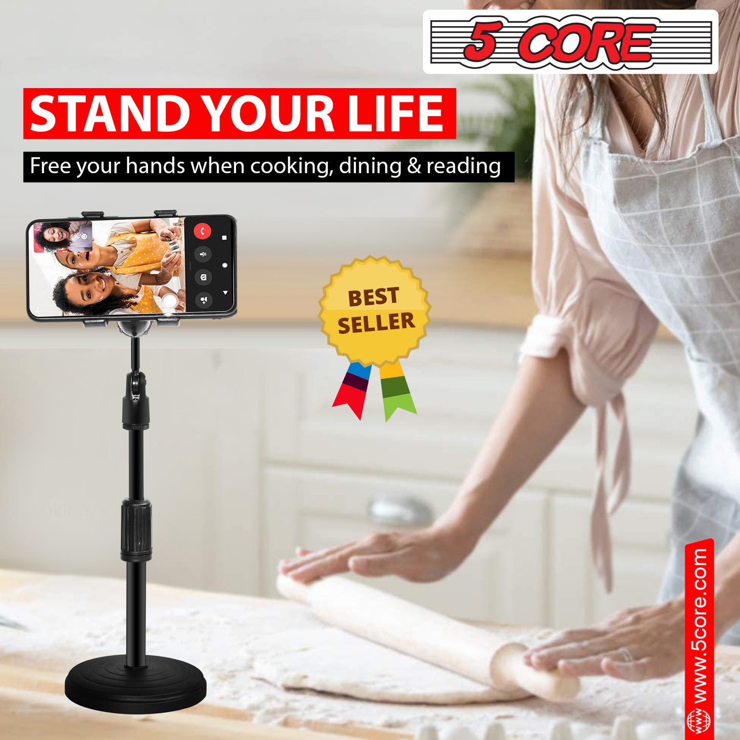 5 Core Phone Holder Stand for Desk Cellphone Stands for Mobile Round Base Boom Video Call Conference Portable ZM 18