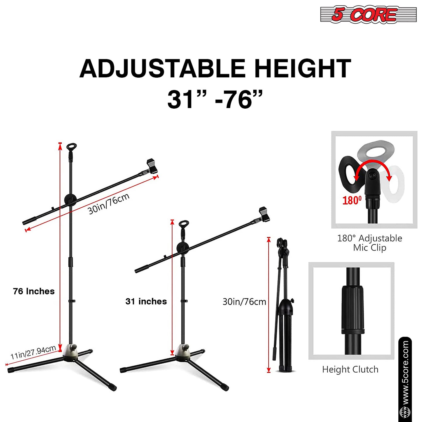 5Core Tripod Mic Stand Heavy Duty Adjustable Floor Microphone Boom Arm Pedestal Para Microfono - MS DBL