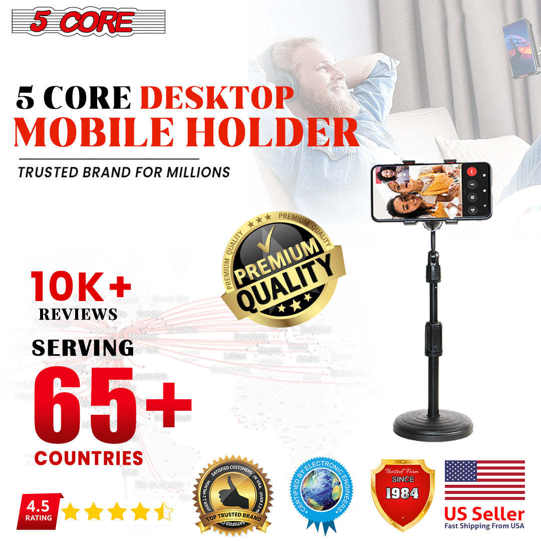 5 Core Phone Holder Stand for Desk Cellphone Stands for Mobile Round Base Boom Video Call Conference Portable ZM 18