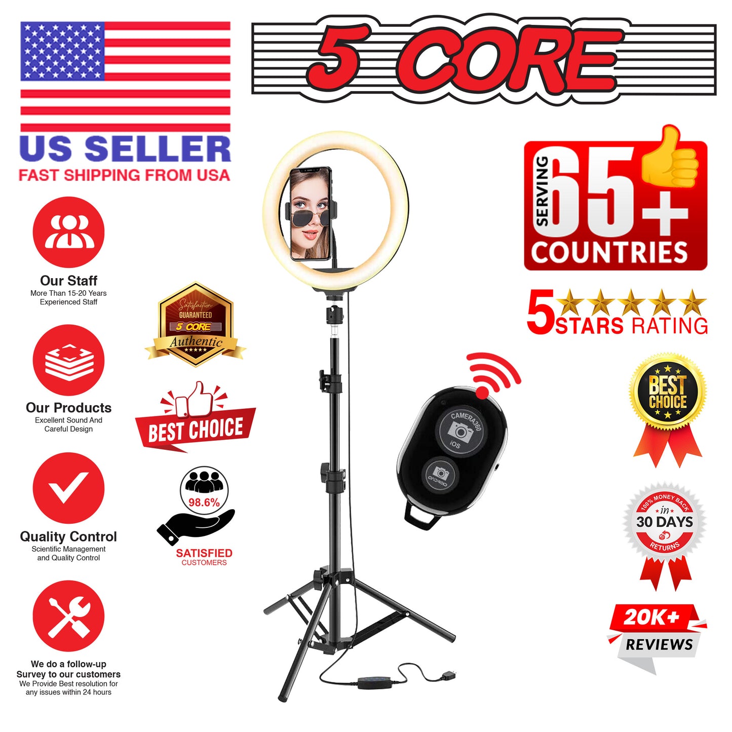 8" / 10" LED TIK Tok Ring Light with Tripod Stand Phone Holder Ringlight Stand for Makeup Tiktok Live Zoom Halo Light 5 Core RL8/ RL10