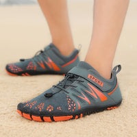 [Breathable Barefoot Water Shoes] Breathable Men's Barefoot Water Shoes - Non-Slip, Durable Striped Design - Perfect for Beach, Workout, Walking, Hiking & Running | Lace-Up Closure | Mesh Upper & Rubber Sole
