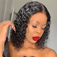 Glamorous Deep Wave Brazilian Human Hair Wig for Women - Glueless 4x4 Transparent Lace Frontal, Pre-Plucked, Free Part, 150% Density, Natural Black