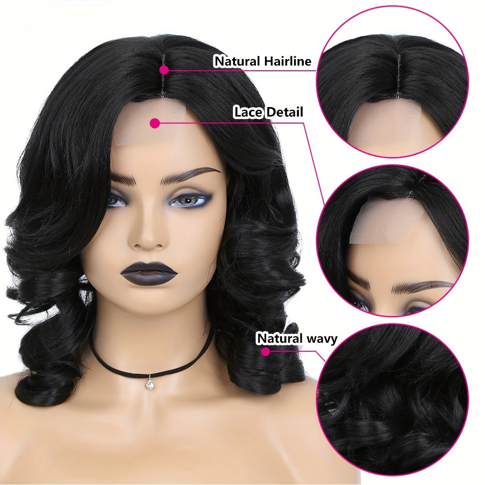 [130% Density Heat Resistant Wig] Chic Bob Wig for Women - Loose Curly, Side Part, Synthetic Lace Front in Black & Brown, 130% Density, Heat Resistant, Perfect for Cosplay & Daily Wear, Short Wig, Perruque