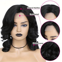 [130% Density Heat Resistant Wig] Chic Bob Wig for Women - Loose Curly, Side Part, Synthetic Lace Front in Black & Brown, 130% Density, Heat Resistant, Perfect for Cosplay & Daily Wear, Short Wig, Perruque