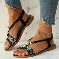 Chic Womens Ethnic Style Braided Sandals - Fashionable Slip-On Design for Outdoor Comfort - Handcrafted Flat Sandals with Cushioned Ease