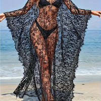 Beach Cover Up for Women Plus Size Boho Lace Kaftan Dress Sheer Bathing Suit Sexy Cover Up