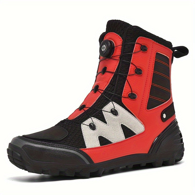 Men's Professional High Top Motorbike Boots With Adjustable Rotating Buckle, Comfy Non Slip Durable Microfiber Upper Rubber Sole Shoes, Men's Footwear