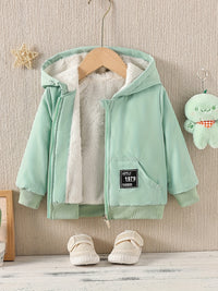Kids Fleece Lined Warm Hooded Zipper Coat, Toddler Baby's Casual Hoodie Jacket