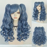 Ponytail Wig Synthetic Long Black And White Color Blocking White Blue Red Colored Curly Cosplay Wig With Double Ponytails For Black Friday Halloween Christmas Thanksgiving Day For Music Festival