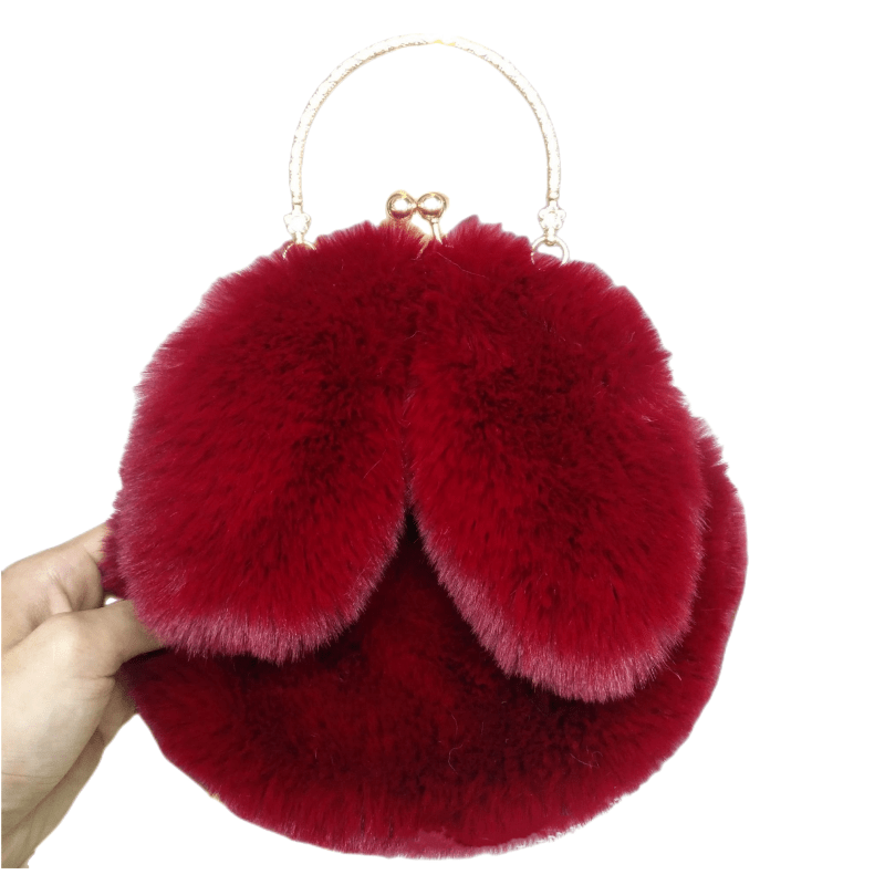Kawaii Fluffy Bunny Kiss Lock Handbag – Stylish Year of the Rabbit Chain Shoulder Bag with Polyester Lining