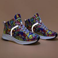 Hand-Painted Cartoon Print Women's Reflective Lace-Up High-Top Sneakers - Lightweight Winter-Ready Casual Shoes with Soft Fabric Upper & EVA/Rubber Sole for North American & Mexican Fashion