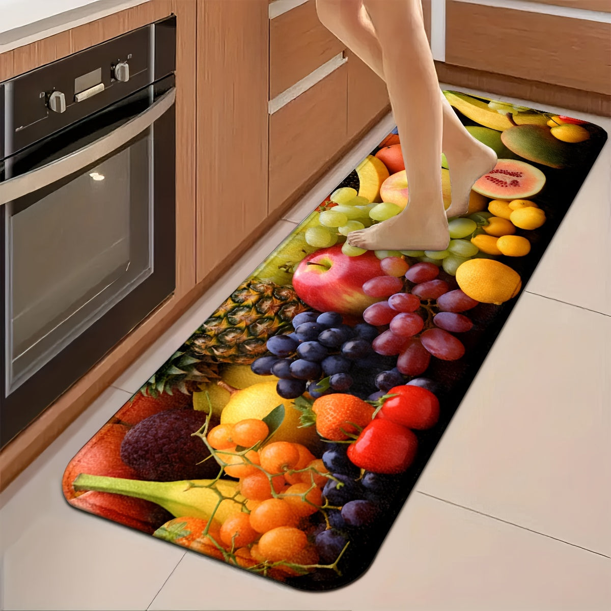 1pc/2pcs, Fruits Kitchen Mats, 0.47inch Thickness Non-Slip And Durable Bathroom Pads, Comfortable Standing Runner Rugs, Carpets For Kitchen, Home, Office, Sink, Laundry Room, Bathroom, Spring Decor