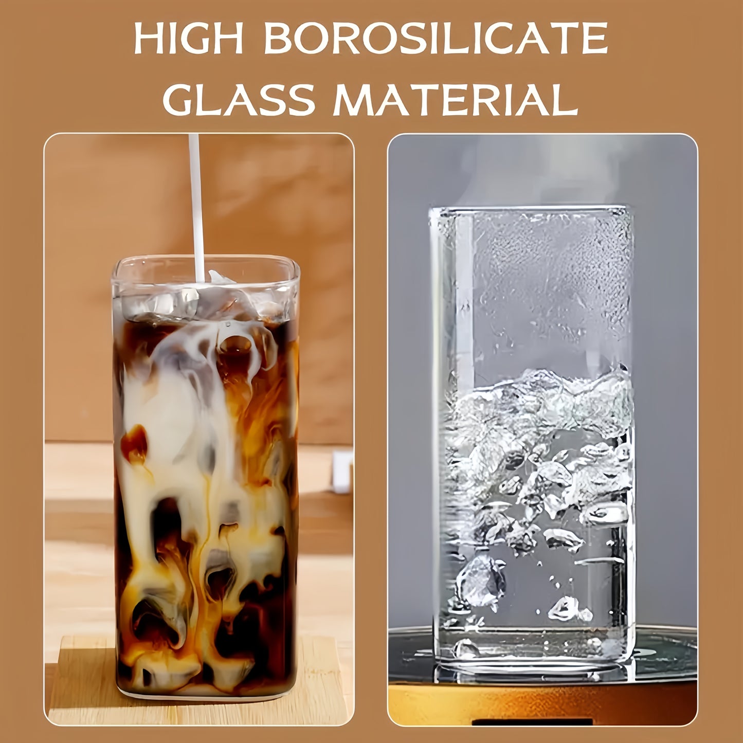 6pcs Square Lidded Glass Cups, Portable Drinking Cups, Iced Coffee Cups With Lids/straws, Father'S Day Cups, Perfect For Office, Party Supplies, Home, School, And Outdoor Use