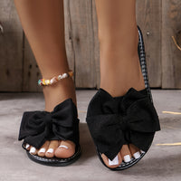 Ladies' Bowknot Flat Sandals, Solid Color Open-Toe Non-Slip Shoes, Casual Outdoor Beach Sandals.