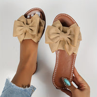 Ladies' Bowknot Flat Sandals, Solid Color Open-Toe Non-Slip Shoes, Casual Outdoor Beach Sandals.