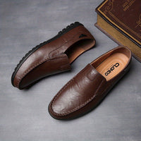 [Comfortable Loafers] CLOHOO Men's Genuine Faux Leather Slip-On Loafers | Non-Slip Comfortable Casual Shoes with Round Toe, Black, Rubber Sole, Faux Cover Lining - All Seasons Durable Footwear, Sleek Loafer Design