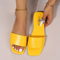 Women's Colorful Slide Sandals - Fashionable Open-Toe Flats with Ankle Strap, Faux Cover Upper & Rubber Sole, Casual Summer Shoes in Red, Green, Yellow, Blue, Brown, Black, White, Summer Footwear | Fashionable Flats | Durable